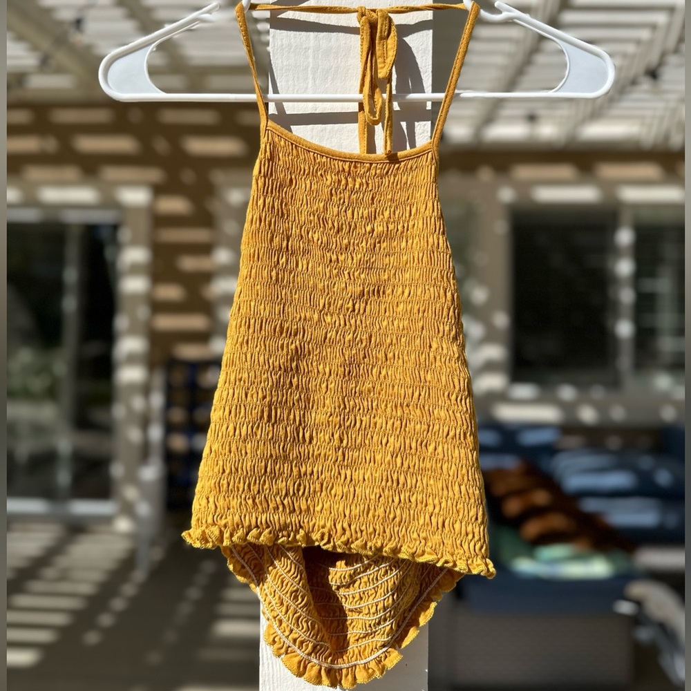 Mustard Yellow Smocked Halter Top